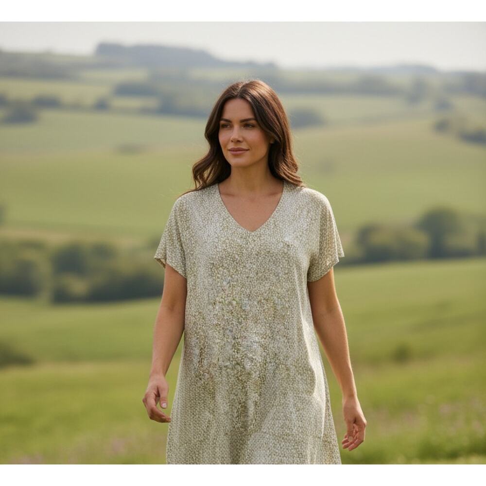 Nicole Miller Dress Womens XL Beige Geometric Linen Blend A Line Classic